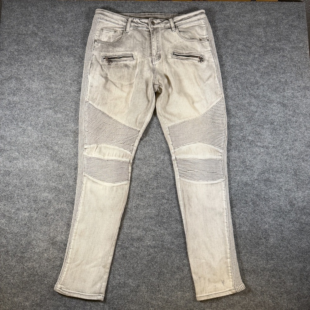 Balmain Paris Biker Slim Fit Ribbed Knee Jeans Mens Actual Size 36 Gray